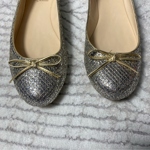 Enzo Angiolini Aeniltm Glitter Covered Sparkly Ballet Flats 8 Womens Silver Gold - Picture 2 of 9